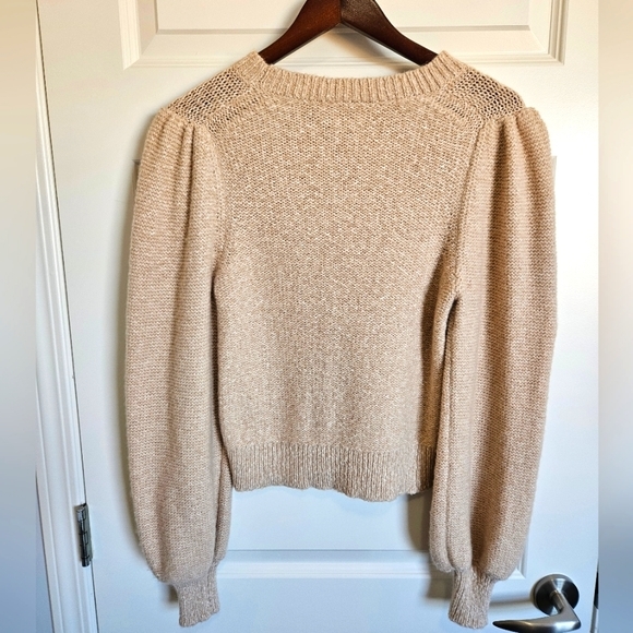 Aritzia Wilfred Atwood Sweater Tan Size Small Pima Cotton Blend With Puff Sleeve - Picture 2 of 9
